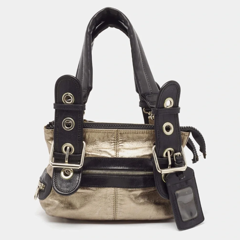 Phoebe Philo Rose Gold Chloe Black/Metallic Leather Double Zip Buckle Shoulder - Picture 2 of 15